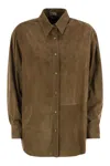 Brunello Cucinelli Women Suede Shirt With Jewellery In Brown