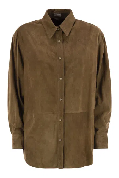 BRUNELLO CUCINELLI BRUNELLO CUCINELLI SUEDE SHIRT WITH JEWELLERY