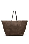 Brunello Cucinelli Embossed-logo Suede Tote Bag In Bark