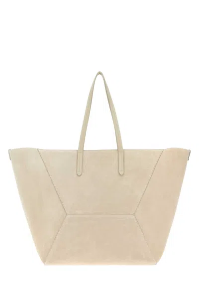 Brunello Cucinelli Suede Shopping Handbag With Nappa Leather Lining, 35cm X 32cm X 25cm In Beige O Tan