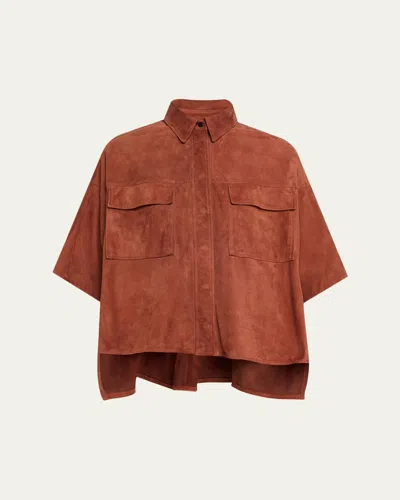 Brunello Cucinelli Suede Short-sleeve Oversized Utility Shirt In Orange