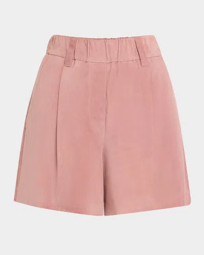 Brunello Cucinelli Suede Shorts In Peony Pink