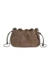 Brunello Cucinelli Soft Suede Drawstring Bag With Chain-link Strap In Brown