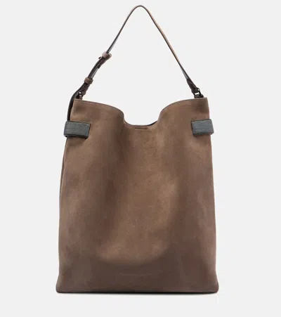 Brunello Cucinelli Suede Shoulder Bag In Brown