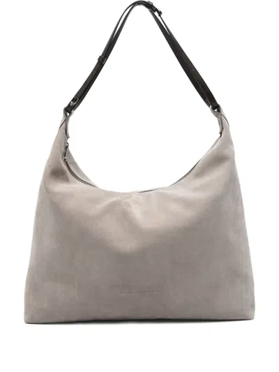 Brunello Cucinelli Suede Shoulder Bag In Gray