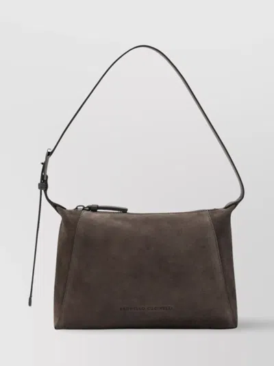 Brunello Cucinelli Suede Shoulder Bag Monile Detail In Brown