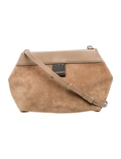 Pre-owned Brunello Cucinelli Suede Shoulder Bag In Neutral