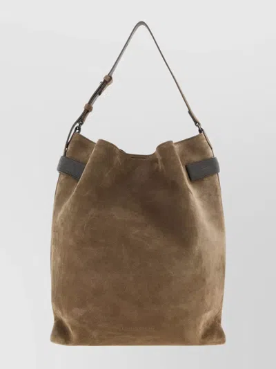 Brunello Cucinelli Suede Shoulder Bag Top Handle Design In Brown