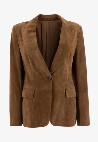 Brunello Cucinelli Suede Single-breasted Blazer In Brown