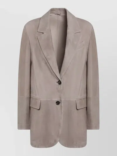 Brunello Cucinelli Suede Single Breasted Blazer Longline Cut In Brown