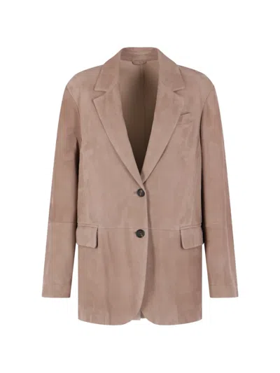 Brunello Cucinelli Suede Single-breasted Blazer In Neutral
