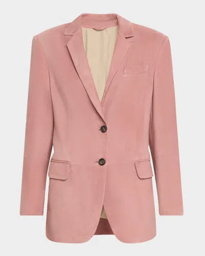 Brunello Cucinelli Suede Single-breasted Blazer In Peony Pink
