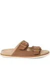 Brunello Cucinelli Men's Beige Suede Leather Sandals With Decorative Buckle Detail In Brown