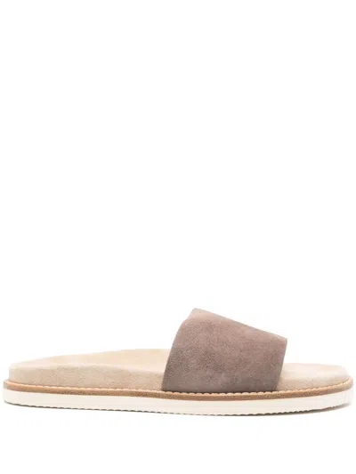 Brunello Cucinelli Suede Leather Sandals In Multicolor