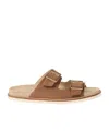 Brunello Cucinelli Men's Beige Suede Leather Sandals With Decorative Buckle Detail In Brown
