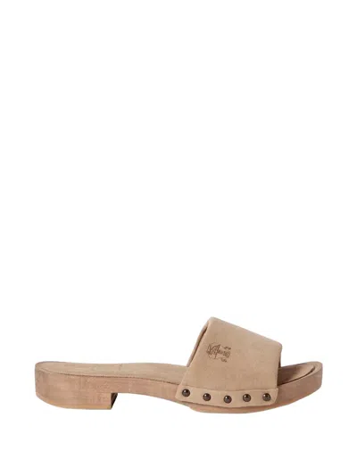 Brunello Cucinelli Suede Slides In Brown