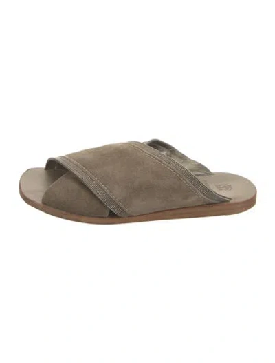 Pre-owned Brunello Cucinelli Suede Slides In Brown