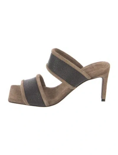 Pre-owned Brunello Cucinelli Suede Slides In Brown