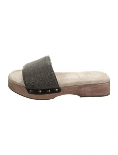 Pre-owned Brunello Cucinelli Suede Slides In Gold
