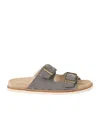 Brunello Cucinelli Pebble Silver-toned-hardware Leather Sandals In Gray