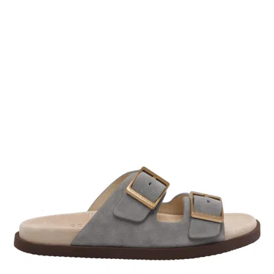 Brunello Cucinelli Suede Slides In Gray