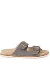 Brunello Cucinelli Pebble Silver-toned-hardware Leather Sandals In Grey