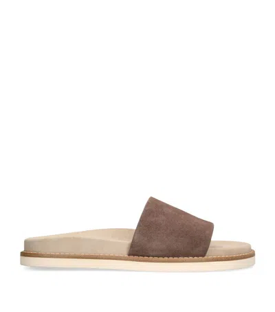 Brunello Cucinelli Suede Slides In Grey
