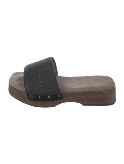 Pre-owned Brunello Cucinelli Suede Slides In Grey/metallic