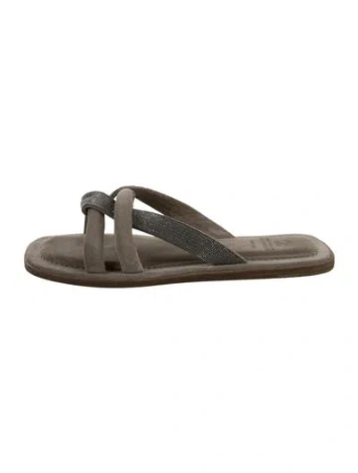 Pre-owned Brunello Cucinelli Suede Slides In Neutral