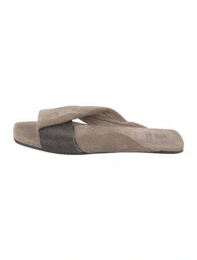 Pre-owned Brunello Cucinelli Suede Slides In Neutral