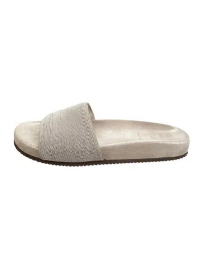 Pre-owned Brunello Cucinelli Suede Slides In Neutral