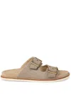 Brunello Cucinelli Suede Slides In Neutrals