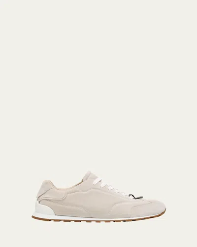 Brunello Cucinelli Suede Slim Runner Sneakers In Quartz