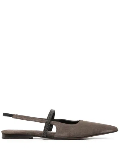 Brunello Cucinelli Monili Chain-detailed Ballerina Shoes In Brown