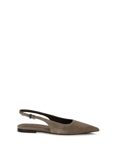 Brunello Cucinelli Suede Slingback Flat In Beige