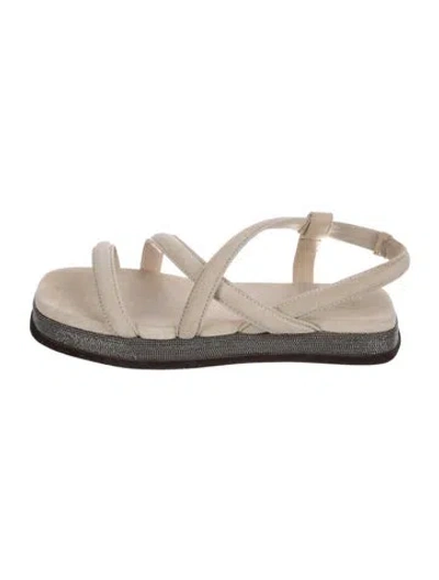 Pre-owned Brunello Cucinelli Suede Slingback Flats In Neutral
