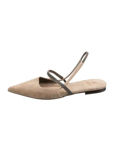 Pre-owned Brunello Cucinelli Suede Slingback Flats In Neutral