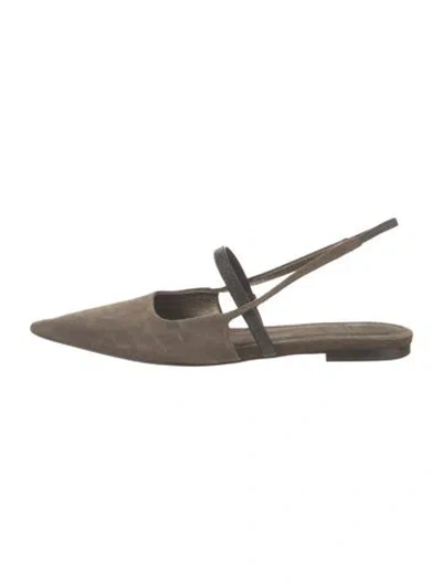Pre-owned Brunello Cucinelli Suede Slingback Flats In Neutral