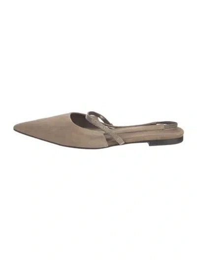 Pre-owned Brunello Cucinelli Suede Slingback Flats In Neutrals