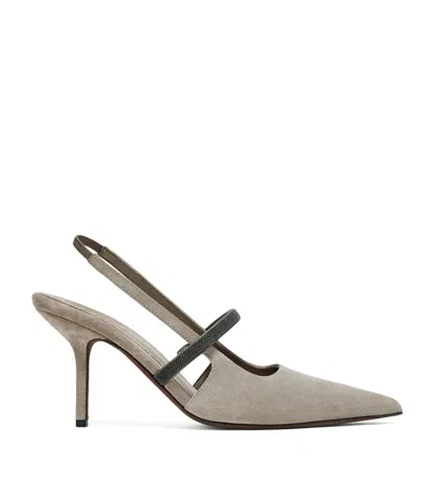 BRUNELLO CUCINELLI SUEDE SLINGBACK HEELS 80