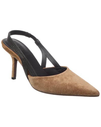 Brunello Cucinelli Suede Slingback Pump In Brown