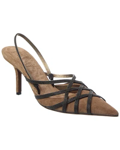 Brunello Cucinelli Suede Slingback Pump In Brown
