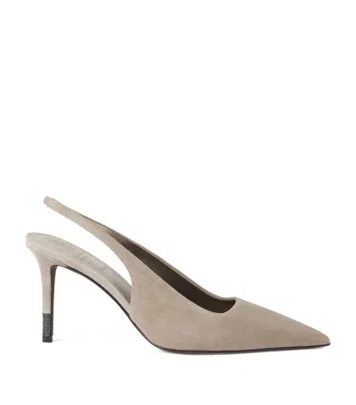Brunello Cucinelli Suede Slingback Pumps 80 In Neutral