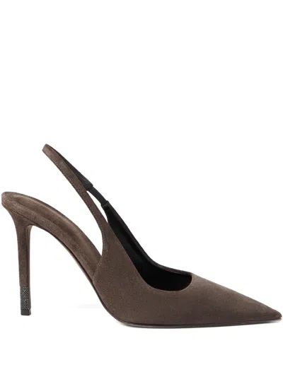 Brunello Cucinelli Suede Slingback Pumps In Brown