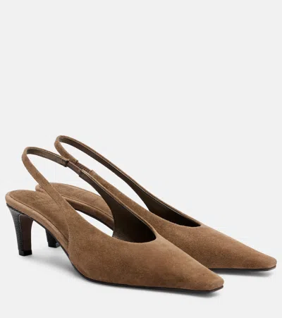 Brunello Cucinelli Suede Slingback Pumps In Brown
