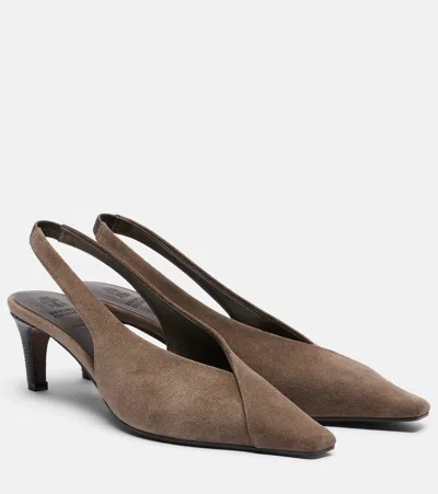 Brunello Cucinelli Suede Slingback Pumps In Brown