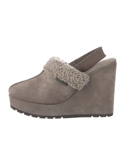 Pre-owned Brunello Cucinelli Suede Slingback Pumps In Gray