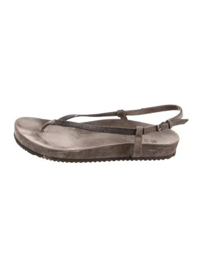 Pre-owned Brunello Cucinelli Suede Slingback Sandals In Gray