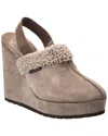 Brunello Cucinelli Suede Platform Wedge Slingback Sandal In Grey