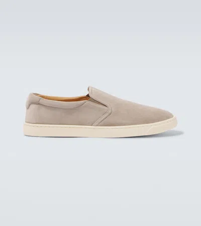 Brunello Cucinelli Suede Slip-on Sneakers In Beige